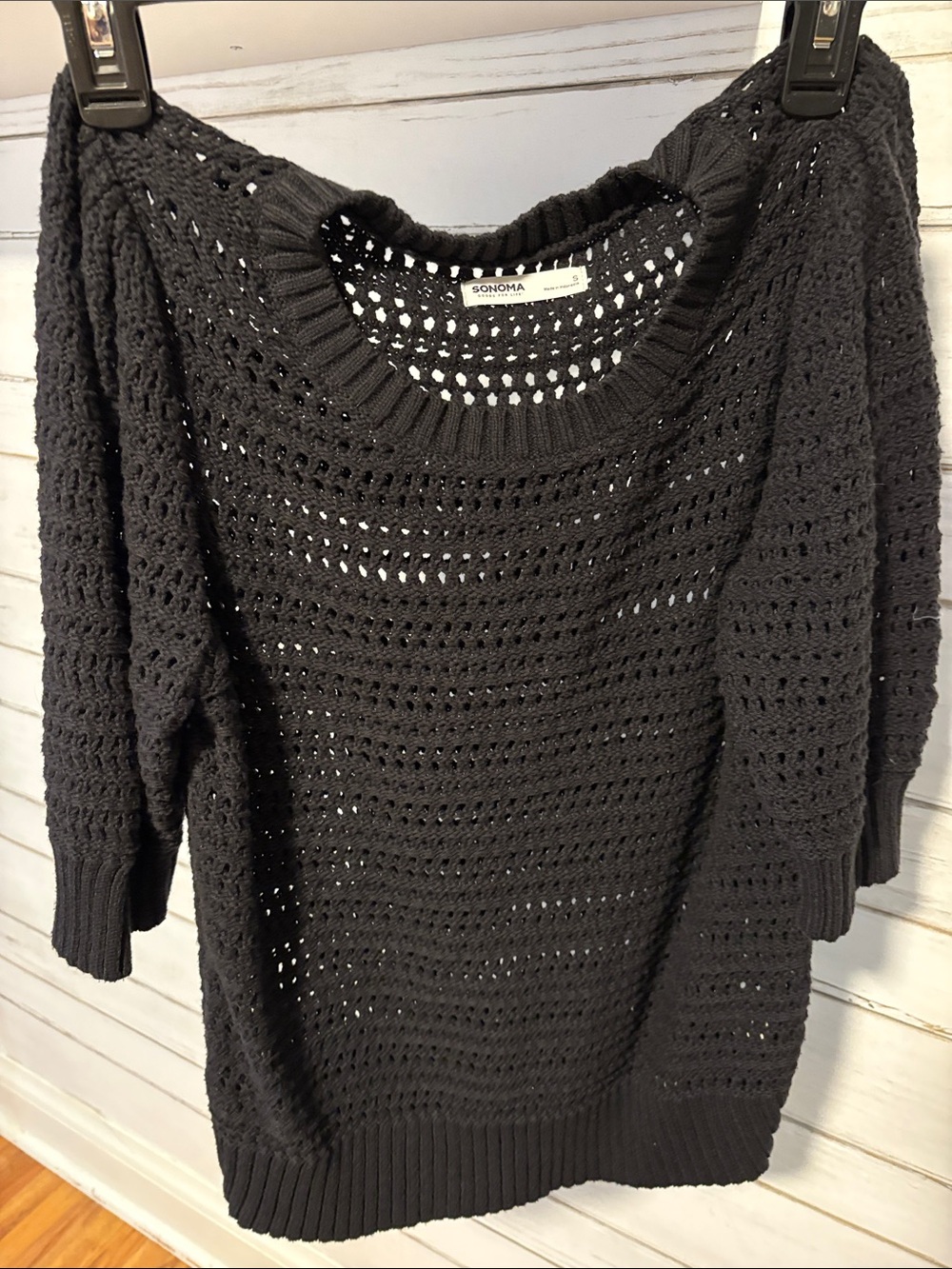 Sonoma Black Open-Knit Scoop Neck Sweater
